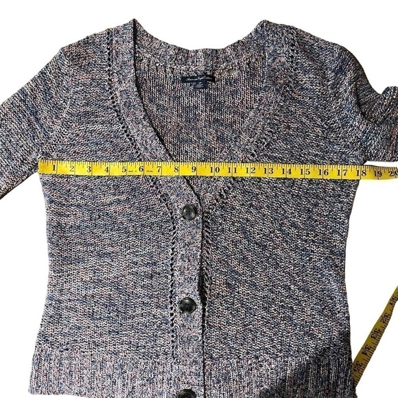EUC American Eagle short button cardigan, pink and blue knit, size small. - Picture 7 of 9